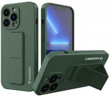 Husa de protectie cu stand metalic pentru iPhone 13 Pro din silicon Kaki SOHO5169 