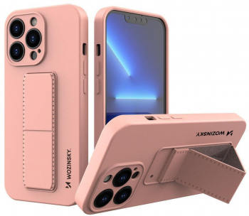 Husa de protectie cu stand metalic pentru iPhone 13 Pro din silicon Roz SOHO5166 