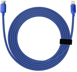 Cablu incarcare fast charge si transfer date Type-C la Lightning 20 W PD 2M ranforsat Albastru SOHO5173