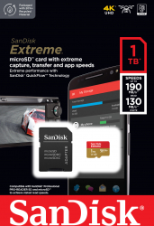 Card de memorie SanDisk Extreme microSDXC 1TB pana la 190MB/s and 130MB/s Read/Write speeds A2 C10 V30 UHS-I U3 + SD Adapter 