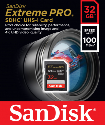 Card de memorie SanDisk Extreme PRO 32GB SDHC pana la 100MB/s and 90MB/s Read/Write speeds UHS-I Class 10 U3 V30 
