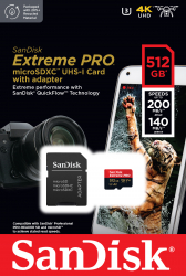 Card de memorie SanDisk Extreme PRO microSDXC 512GB pana la 200MB/s and 140MB/s Read/Write speeds A2 C10 V30 UHS-I U3 + SD Adapter 