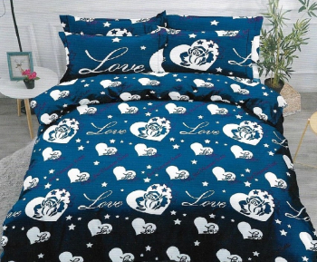 Lenjerie de pat matrimonial cu husa elastic pat si fata perna dreptunghiulara Bunsen bumbac mercerizat multicolor 
