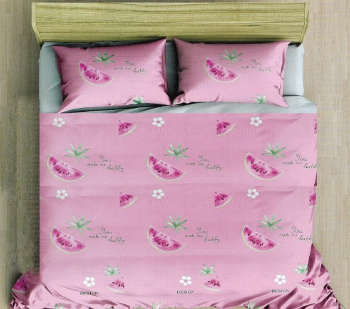 Lenjerie de pat matrimonial cu husa elastic pat si fata perna patrata Gerbera Pink bumbac mercerizat multicolor 