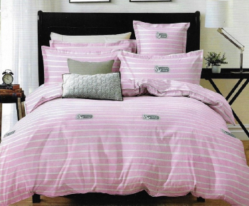 Lenjerie de pat matrimonial cu husa elastic pat si fata perna dreptunghiulara Shy Blush bumbac mercerizat multicolor 