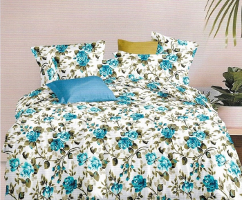 Lenjerie de pat matrimonial cu husa elastic pat si 4 fete perna patrata Sunny Spell bumbac mercerizat multicolor 