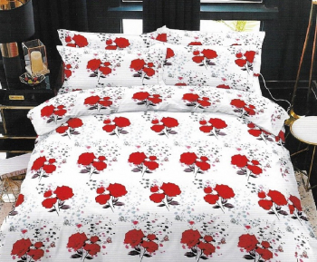 Lenjerie de pat matrimonial cu husa elastic pat si 4 fete perna dreptunghiulara Hateia bumbac mercerizat multicolor 