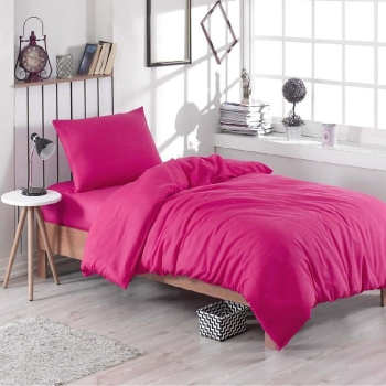 Lenjerie de pat pentru o persoana cu husa de perna dreptunghiulara Anastasia bumbac ranforce gramaj tesatura 120 g/mp Fucsia 