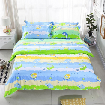 Lenjerie de pat matrimonial cu husa elastic pat si fata perna dreptunghiulara Aqua Fish bumbac ranforce gramaj tesatura 120 g/mp 