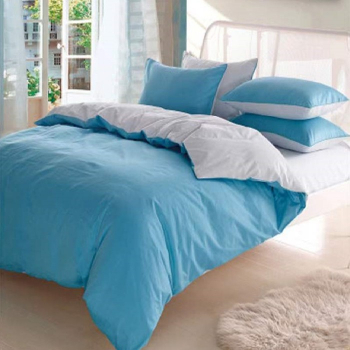 Lenjerie de pat pentru o persoana cu husa elastic pat si fata perna dreptunghiulara Azure bumbac ranforce gramaj tesatura 120 g/mp Bleu