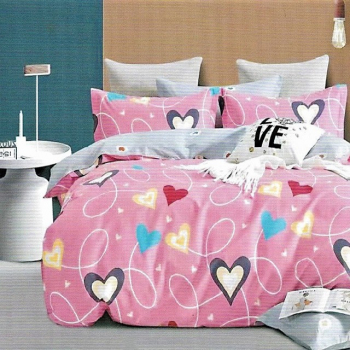 Lenjerie de pat pentru o persoana cu 2 huse de perna patrata Big Hearts bumbac ranforce gramaj tesatura 120 g/mp multicolor 4 piese 