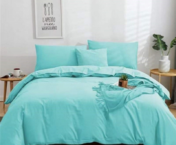 Lenjerie de pat pentru o persoana cu husa de perna patrata Crystal bumbac ranforce gramaj tesatura 120 g/mp Turquoise 3 piese 