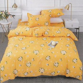 Lenjerie de pat matrimonial cu husa elastic pat si fata perna dreptunghiulara Daisy Flowers bumbac ranforce gramaj tesatura 120 g/mp 