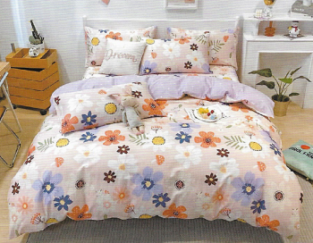 Lenjerie de pat pentru o persoana cu 2 huse de perna patrata Marigold bumbac ranforce gramaj tesatura 120 g/mp multicolor 4 piese 