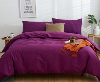 Lenjerie de pat pentru o persoana cu husa de perna patrata Thalia bumbac ranforce gramaj tesatura 120 g/mp Purple 3 piese 