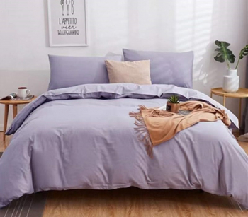 Lenjerie de pat pentru o persoana cu husa de perna patrata Vera bumbac ranforce gramaj tesatura 120 g/mp Lilac 3 piese 