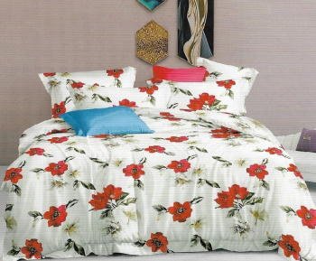 Lenjerie de pat matrimonial cu husa elastic pat si 4 fete perna dreptunghiulara Riya bumbac mercerizat multicolor 