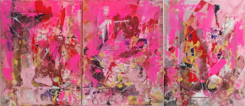 Tablou Abstract 3 in 1 Joc de Roz 120x40cm Pictat Manual 