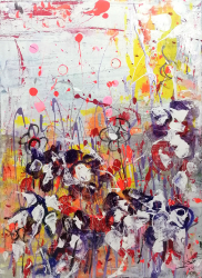 Tablou Modern Flori Violet 80 x 60 cm Pictat Manual 