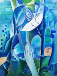 Tablou Modern Silueta Albastra 80x60cm Pictat Manual 