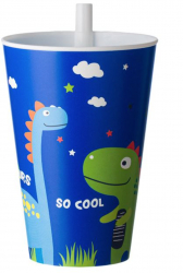 Pahar cu pai nedetasabil plastic 400 ml personaj Dinozaur Multicolor SOHO5294 