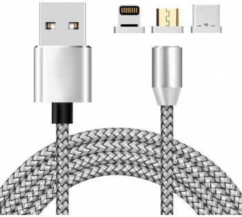 Cablu de date si incarcare magnetic 360 3 in 1 Lightning MicroUSB si Type-C 1 m Gri SOHO5312 