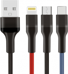 Cablu de incarcare 3 in 1 Fast charge 2.4A 1x Lightning 1x Type-C 1x microUSB 1m ranforsat Multicolor SOHO5323 