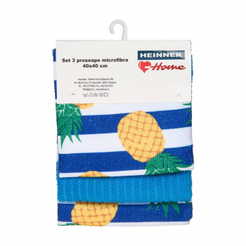Set 3 prosoape microfibra marime 40 x 40 cm 100 poliester model Ananas Multicolor