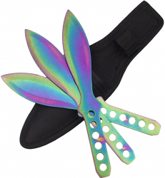 Set trei cutite de aruncat IdeallStore Rainbow Territory otel inoxidabil 21.5 cm teaca inclusa 