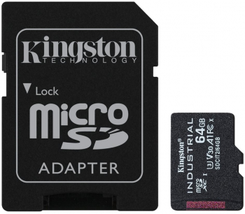 KINGSTON 64GB microSDXC Industrial C10 A1 pSLC Card + SD Adapter 