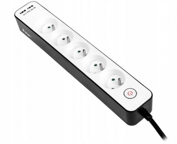 Prelungitor electric cu cablu cu protectie supraincalzire si intrerupator Tracer 6 prize 1.5 m negru cu alb