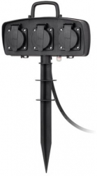 Prelungitor pe picior pentru gradina cu capac 3 prize se poate utiliza in exterior IP 44 1.5M 3680W 16A Negru