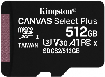KINGSTON 512GB microSDXC Canvas Select Plus 100R A1 C10 Single Pack w/o ADP 