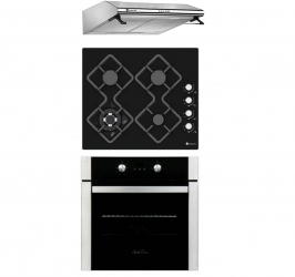 Pachet incorporabil Deluxe Glass Studio Casa Cuptor electric plita gaz sticla si hota clasica inox Clasa energetica A Termostat 56 l 4 