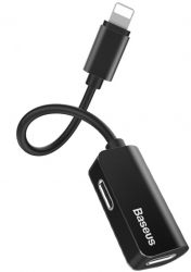 Adaptor incarcare si audio Baseus CALL37-01 1 port Ligthning Tata la 2 porturi Lightning Mama lungime cablu 12 cm Negru 