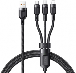 Cablu Mcdodo Grenade Series 3 in 1 Super Fast Charging Lightning MicroUSB si Type-C 6A 1.2m Black