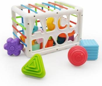 Jucarie de sortare a formelor cu benzi elastice colorate cos senzorial cu 14 buc Huanger HE0209