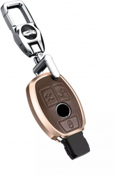 Husa aluminiu cu piele maro pentru cheie Mercedes Benz A B C E S Class W204 W205 W212 W213 W176 GLC CLA AMG W177 