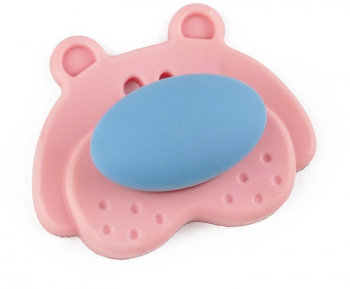 Buton pentru mobila copii Joy Ursulet finisaj roz cu nasuc bleu CB 30 mm 