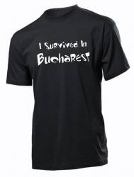 Tricou personalizat negru model I survived in Bucharest 