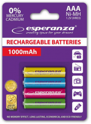 Set 4 acumulatori AAA R3 Esperanza 92343 1000mAh Ni-MH 1.2V reincarcabili colorati 