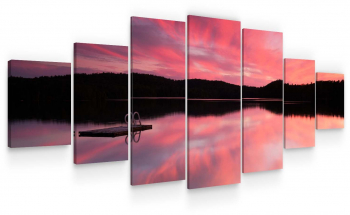 Set Tablou DualView Startonight Apus roz peste lac 7 piese luminos in intuneric 100 x 240 cm 