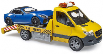 Vehicul de tractare Mercedes Benz cu sirena si vehicul Bruder 