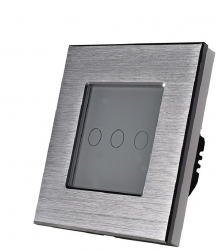Intrerupator Triplu Wi-Fi cu Touch din Sticla si Rama de Aluminiu LUXION Gri 