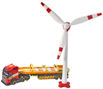 Set Dickie Toys Heavy Load Truck camion Volvo FH16 cu remorca 40 cm si turbina eoliana