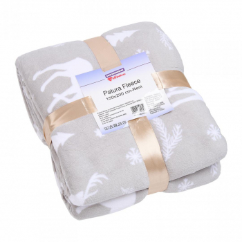 Patura Fleece cu blanita dimensiune 150 x 200 cm model Reni Albi