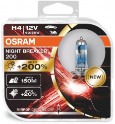 Set 2 becuri auto Osram H4 Night Breaker +200 12V 60/55W 