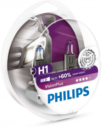 Set 2 becuri auto Philips H1 VisionPlus +60 12V 55W 
