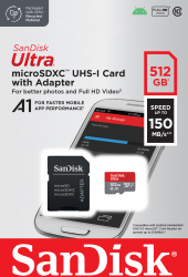 Card de memorie SanDisk Ultra microSDXC 512GB + SD Adapter 150MB/s A1 Class 10 UHS-I 