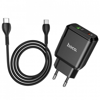 Incarcator priza N5 Favor USB-A USB Type-C Q.C 3.0 PD 20W 3A cu cablu USB Type-C to USB Type-C Cable 1.0m HOCO - Negru 